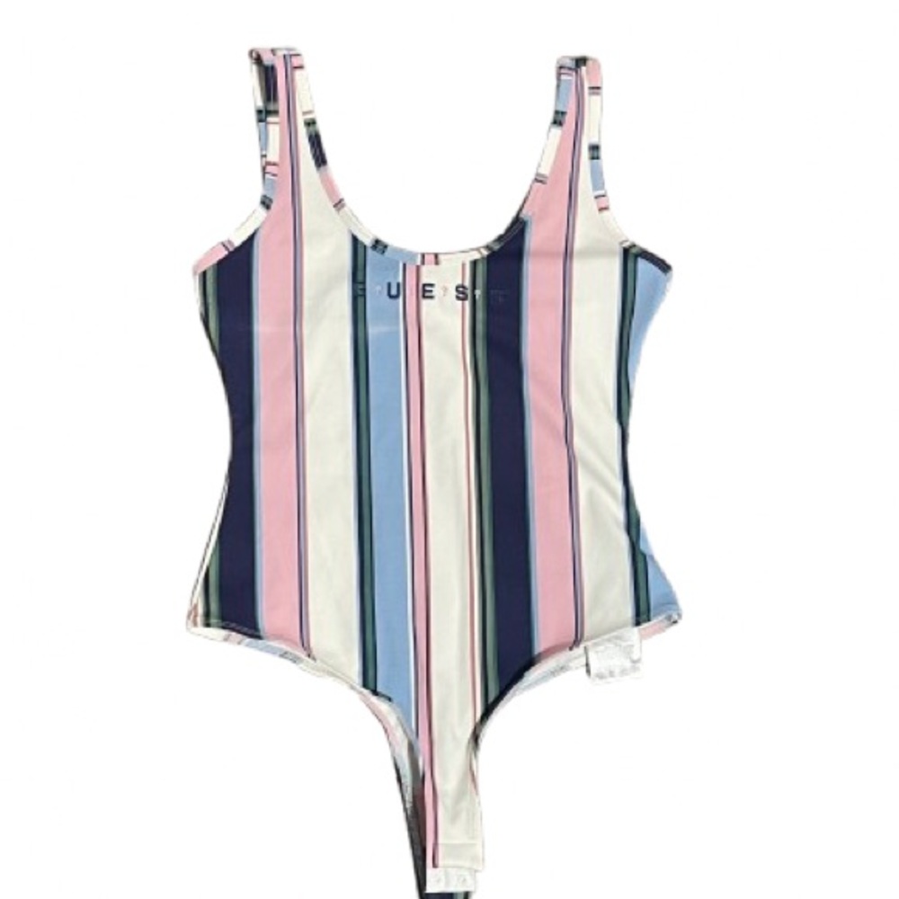 GUESS Striped Scoop-Back Bodysuit in Pastel Stripes